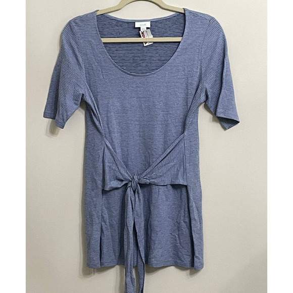 Pure Jill Knit Top Blue Short Sleeve Tie Waist Scoop Neck Shirt Small NWT - Picture 1 of 8